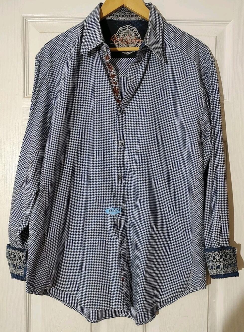 Men's Robert Graham Blue Button Shirt Cotton Chain Geometric - Large
